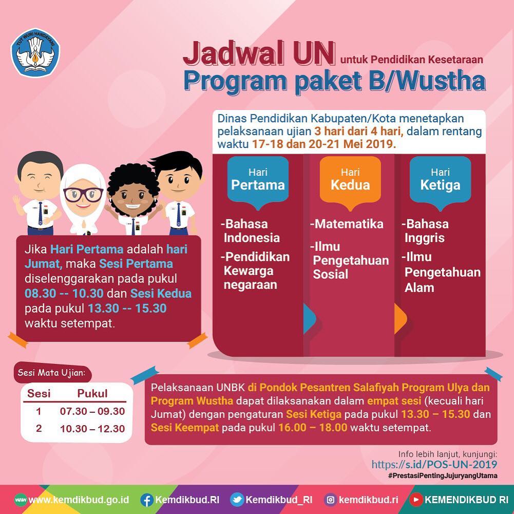 Jadwal UN untuk Pendidikan Kesetaraan Program Paket B/Wustha - 20190320